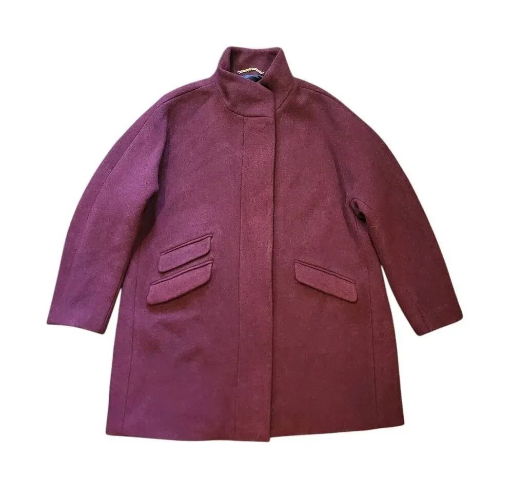 J. Crew Coat Women's 20 Berry Cocoon Coat Italian Stadium Cloth Wool Nello Gori